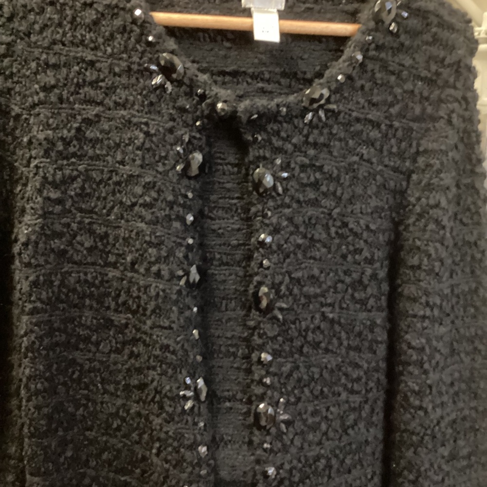 Chico’s Cardigan Sweater Size 1 Black With Embellishments Preppy! Classic! - Picture 12 of 16
